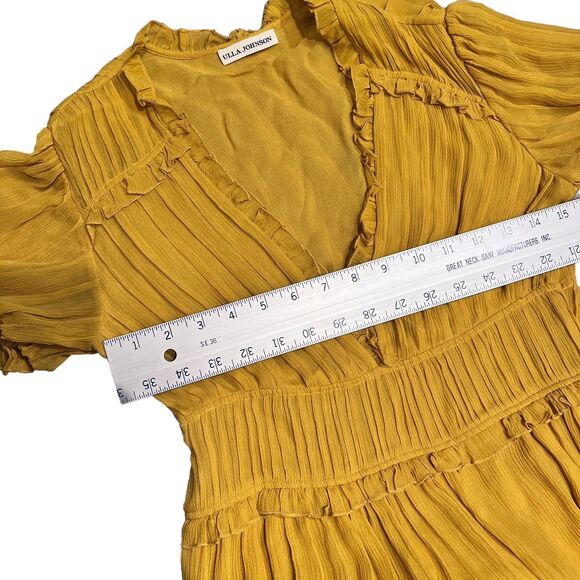 Ulla Johnson Sonja Silk Midi Dress | Size 0 | Yellow Ruffle Hem Boho Chic - Picture 9 of 16